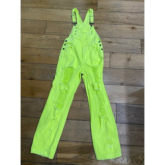 NEW CARMAR Neon Yellow Green Jean Denim Overalls - Picture 5 of 7